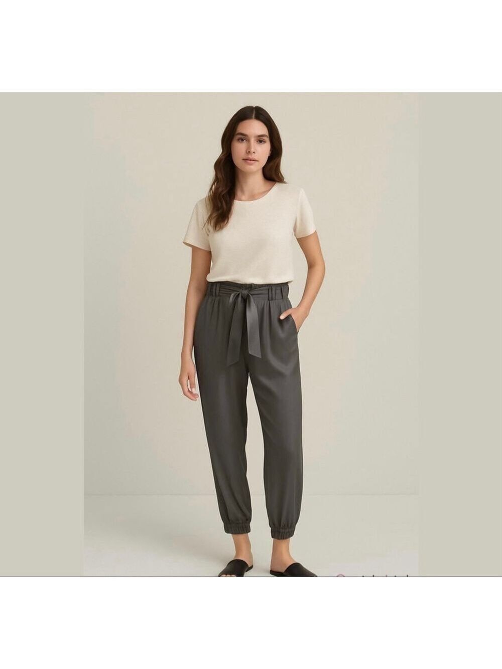 FOREVER 21 TWENTY One 100% silk joggers with belt Gray Sz Small